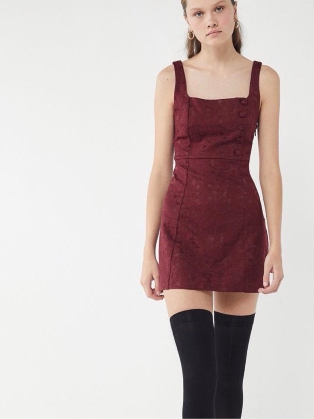 Urban Outfitters Hallie deep cherry embroidered square neck a-line dress